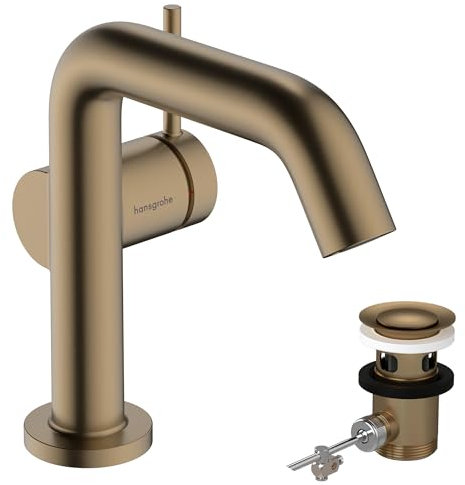 hansgrohe Tecturis S Fine - Waschtischarmatur mit Zugstange, energiesparend (CoolStart), Wasserhahn Bad mit Auslauf Höhe 110mm, Mischbatterie Waschbecken wassersparend (EcoSmart+), Brushed Bronze