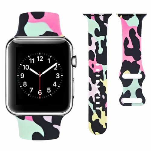 Vozehui Compatible for Apple Watch Silicone Strap 41mm 40mm 38mm, Cow Leopard Zebra Animal Print Soft Sport Band Compatible with iwatch Apple Watch Strap SE Series 9 8 7 6 5 4 3 2 1, Leopard Print