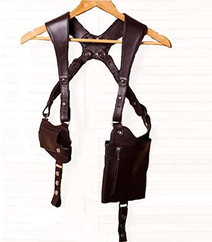Generic PU-Leder-Pistolenholster – Taktisches Pistolen-Schulterholster – Vintage verdecktes Doppelschulter-Pistolenholster – Cosplay-Halloween-Kostüm-Zubehör