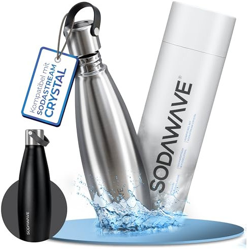 SODAWAVE® Trinkflasche Edelstahl extra groß [850ml] für SodaStream Crystal I 100% auslaufsichere Edelstahl Trinkflasche ideal für unterwegs I Extra großes Füllvolumen I nicht isoliert
