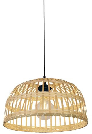 Licht-Erlebnisse Hängeleuchte Korb Schirm Ø 40 cm H: max. 1,55 m verstellbar aus Bambus in Schwarz Natur E27 Modern Boho Hängelampe Wohnzimmer Esszimmer