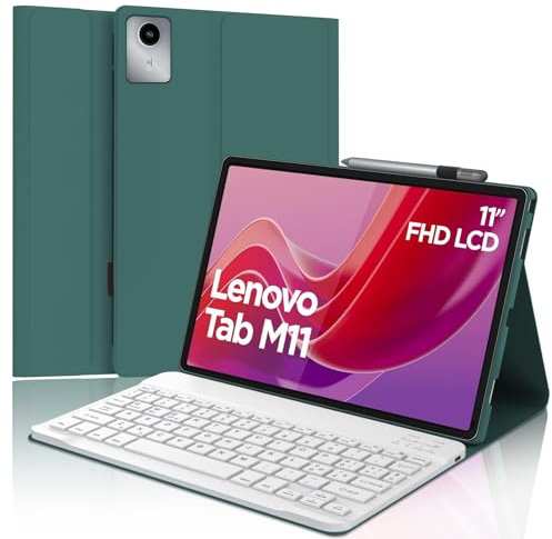JADEMALL Custodia Tastiera per Lenovo Tab M11 11 Pollici 2024(TB330FU/330XU), Italiana QWERTY-Layout Tastiera Magnetica Wireless Bluetooth per Lenovo Tab M11 11 2024, Verde scuro