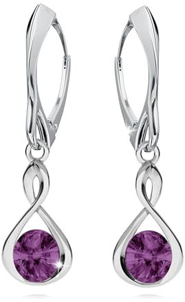 Ohrringe Silber 925 Hängend für Damen Infinity Unendlichkeit Ohrhänger Mädchen Hängeohrringe mit Rund Kristallen Stein 12 Geburtsstein Schmuck für Sie Geschenk Muttertag (06-Juni - Amethyst)