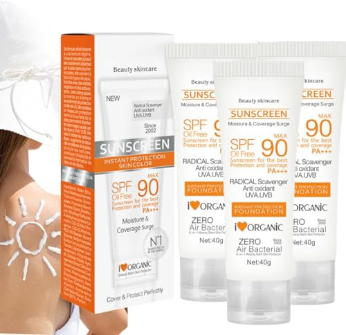Spf 90 + Sunscreen, Face Sun Cream Moisturizing Sunblock, LSF 90+ Sonnencreme, Anti Sonnen UVA/UVB Strahlenschutz Lotion für Die Hautpflege Von Gesicht Körper, Ölfrei (3 Stück)