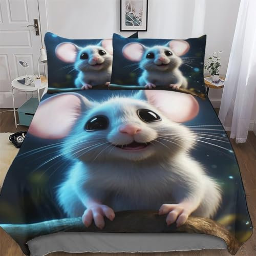 PAZZK Maus 3D-Druck Bettwäsche & Kissenbezug - Bettbezüge Aus Atmungsaktivem Mikrofaser, Superweiches Bettbezug Set 2 teilig Mit Kissenbezug Single (135x200cm)