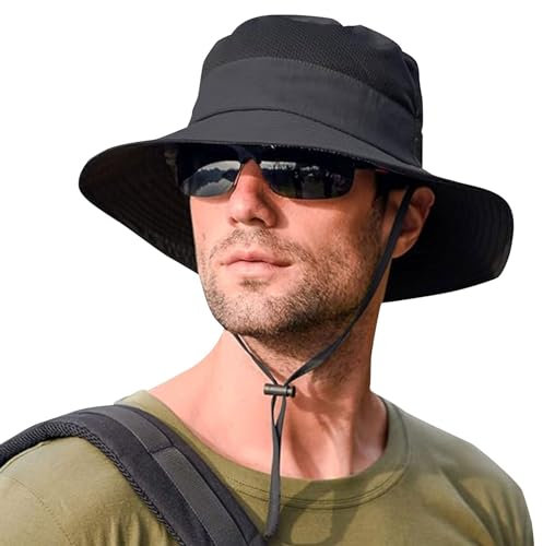 Unisex Breiter Krempe Boonie Hut,Verstellbare Eimer Sonnenhut für Herren und Damen,UV-Schutz Fischerhüte,Atmungsaktiv Boonie für Outdoor-Angeln Gartenarbeit Safari Strand Leicht Sommerhut