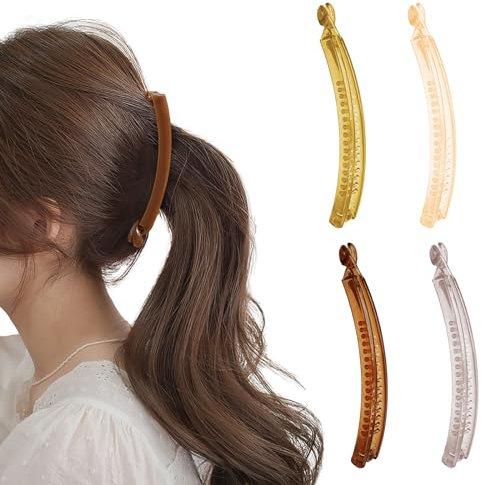 4 Stück Klein Banana Clip, Banana Hair Clip, Bananenspange Haare, Bananen Haarspange, Bananen Haarspangen Damen, Haarspange für Feines Haar, Menge der Dünnen Haare