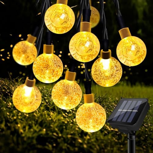 11M/36FT 60 LED Solar String Lights Outdoor Waterproof, Solar Powered Crystal Ball Decorative Lights with 8 Modes, Solar Fairy Garden Lights for Garden, Patio, Yard, Tree, Party, Warm White