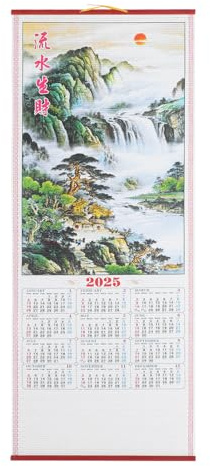 Tofficu 2025 Wall Calendar, Chinese Zodiac Hanging Scroll Calendar Year of The Snake Monthly Lunar Fengshui for Good Luck Home Office A