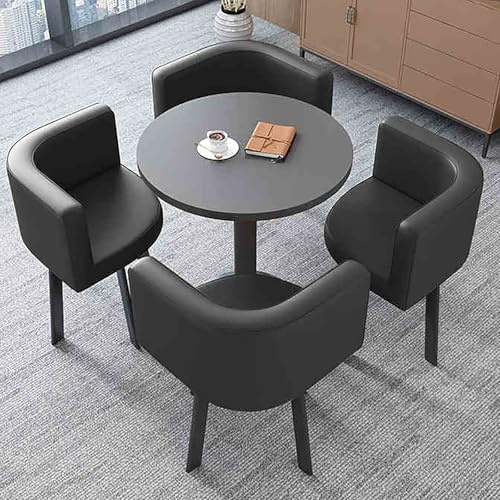 LHXLSH Tisch- Und Stuhl Kombination, Besprechungstisch Büro-Empfangsraum Runder Esstisch Mit 4 Stühlen Set, Esstisch-Set für Esszimmer, Café Und Kleine Räume(Black a)