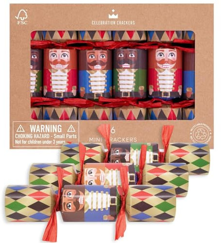 Celebration Crackers Mini Christmas Crackers - 6x 6 inch - Nutcracker Christmas Party Decorations - FSC Mix Eco Crackers