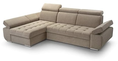 FurniShop24 Ecksofa mit Schlaffunktion und Bettkasten - Eckcouch L-Form mit Bewegliche Kopfstützen, Klappsofa - Schlafcouch zum Wohnzimmer, Modern Design Schlafsofa Bianco: Cappuccino, Ecksofa Links