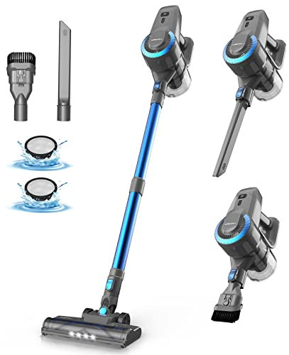 Akku Staubsauger, 25000Pa/175W/50Min Staubsauger Kabellos, Anti-Tangle-Bürste und Selbststehend, Ultraleichter Handstaubsauger akku vacuum cleaner Stielstaubsauger für Teppichen, Hartboden, Tierhaare