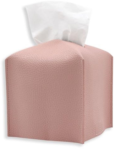 Kosmetiktücherbox, Taschentuchbox, Taschentuchspender, Tissue Box für Esszimmer Badezimmer Schlafzimmer Auto Büro, Verdicktes Ledermaterial, Quadratisch, Nachfüllbar 13 x 13 x 13 cm - Rosa