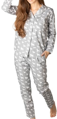 Rydale Cotton Pyjama Set Top & Bottoms 100% Cotton Pjs Nightwear Gift 6 Colours (UK, Numeric, 10, Regular, Regular, Cream/Khaki Check)