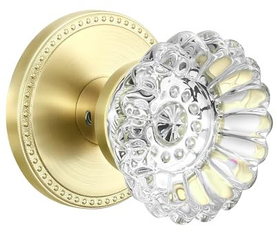 Leydebong 1 Pack Gold Door Knobs Single-Side Dummy Door Knobs, Glass Dummy Door Knobs Dummy Interior, False Door Knobs for Hallway/Closet/Pantry/Laundry/French Doors