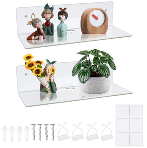 Figarge 2PCS Wandregal Wohnzimmer Acryl Wandregal Schwebendes Regal Nachttisch Wandmontage (Durchsichtig)