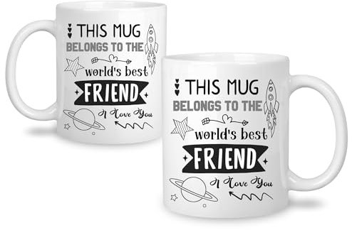Yufansd Tasse à café en céramique avec inscription « World's Best Friend » pour homme et femme - Cadeau de Noël, d'anniversaire pour meilleure amie, amitié - 325 ml - Blanc (Friend-1)