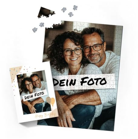 Fotopuzzle mit eigenem Bild - Fotopuzzle selbst gestalten 500 Teile Hochformat - Schachtel Happy Birthday - 500 Teile Puzzle mit Foto - Geschenk Geburtstag Geburtstag 500 Teile Hoch