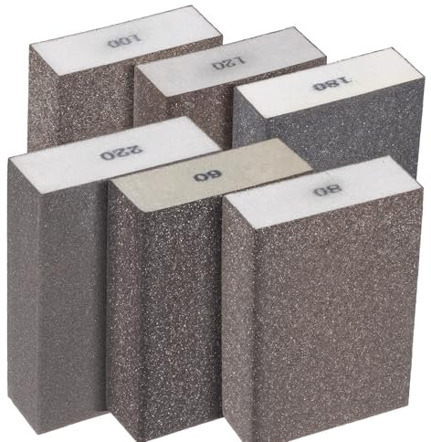 JJUNW 6 Stück Schleifschwamm Holz, 6 Verschiedene Schleifschwämme Wiederverwendbar Schleifklötze Handschleifer Schmirgelpapier Holz zum Polieren von Verschiedenen Materialien (60/80/100/120/180/220)