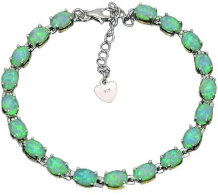 Blau/Weiß/Orange/Rosa Ovales 925 Splitter Feueropal Armband 18cm-Grün