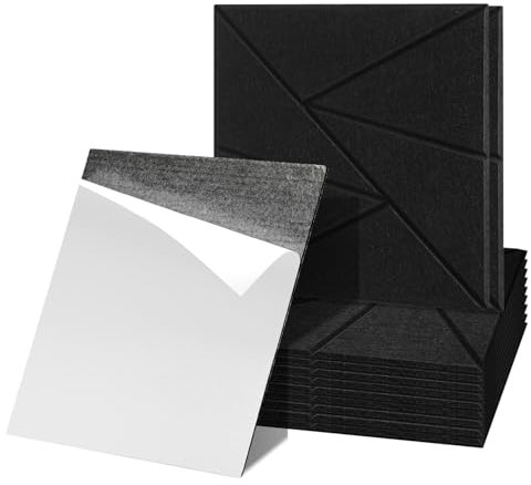 Fiqops 12er Quadratische Akustikpaneele selbstklebend Schwarz Hohe Dichte Akustikplatten Platzsparend Schallabsorber für Wanddekoration und Schallschutz,Studio und Home Deko(30x30x0.9cm)