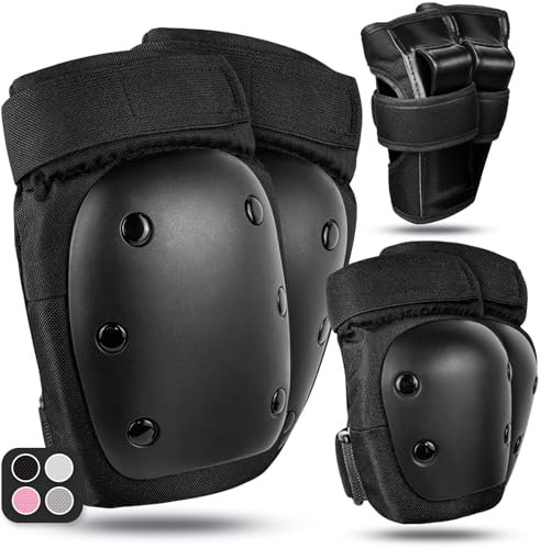 LeapBeast Protecciones Patines Adulto y Jóvenes, Protecciones Skate Adulto Set con Rodilleras Muñeca Coderas Protección para Patines Infantiles y Adultos para Monopatín, BMX (Negro, Small)