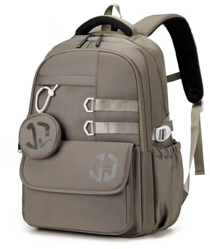 JANSBEN Wasserdichter Schulrucksack für Teenager Jungen und Mädchen, Mehrfachfach Design für Schule und Reisen, Schultasche Ideal für 5 Klasse Kaffee