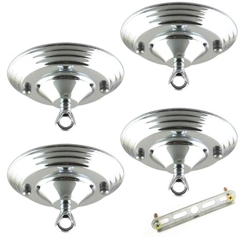 FSLiving PJ0115B Lot de 4 rosace de plafond pour suspension de lampe Argenté 135 x 65 mm Kit baldaquin en métal avec trou central et trou latéral prévu