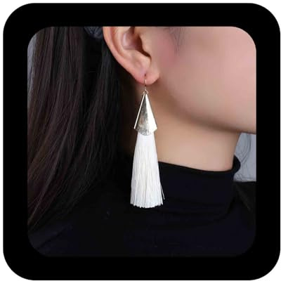 Enautoabs Boemia Bianco Fatto A Mano Nappe Penzoloni Orecchini Nappe Lungo Filo Orecchini Vacanza Frangia Goccia Orecchino Gioielli Per Le Donne