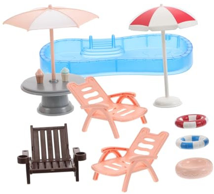 HYTROVE 1 Satz Puppenhaus-Schwimmbad Puppenhaus-außenmöbel Mini-puppenhaus- Mini-hausstuhlmodell Mini-sonnenschirmmodell Dekorativer Mini-strandkorb Miniatur-Ornament-Kits Plastik