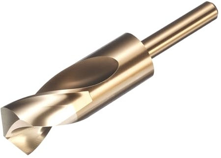 sourcing map Broca de 30 mm, vástago reducido de 1,27 cm, 3 planos M2 de acero de alta velocidad, acabado dorado, puntas de 135° para metal duro, acero inoxidable, 1 unidad