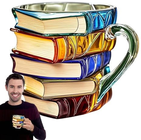 Humdcdy Painted Book Mug, 3D Coloring Book Coffee Cup with Charming Themed Designs, Resin Painted Reading Coffee Cup for HomeOffice Decor for Lovers