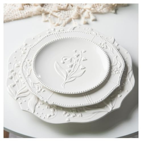 Embossed of The Valley Series Ceramic Pasta Plate Pastry Dessert Deep Home Vegetable (3-piece Plate)