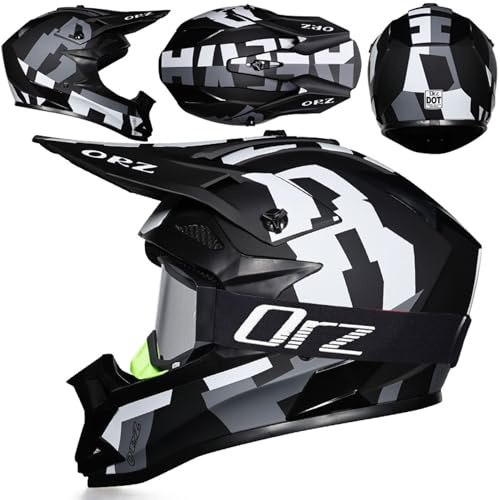 Motocrosshelme ECE Motorradhelm Downhill Full Face ATV Helm Crosshelm Herren Damen Dirt Bike Off Road Helm Erwachsene Integralhelme Mit Brillen Für MTB, Enduro, Quad,Black~2-XL