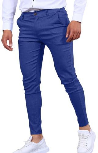 Generisch Pantalon chino en tissu pour homme - Pantalon chino - Coupe ajustée - Pantalon léger et aéré - Pantalon de travail décontracté - Pantalon d'affaires léger et confortable, bleu, L