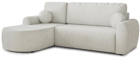 Sofnet Ecksofa Jazz mit Schlaffunktion und Bettkasten - Bouclé-Stoff - L-Form Couch, Polstersofa, Schlafsofa, Sofagarnitur, Bettsofa (Weiß (Coral 70), Ecksofa Links)