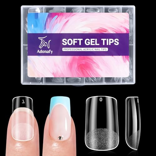 Adonafy Short Square Nail Tips: 504 Pcs Half Matte Full Cover Nail Tips for Beginners - Pre-Shaped Soft Gel Tips for Gel Extensions for Home Salon Manicure Nail Art - 12 Sizes