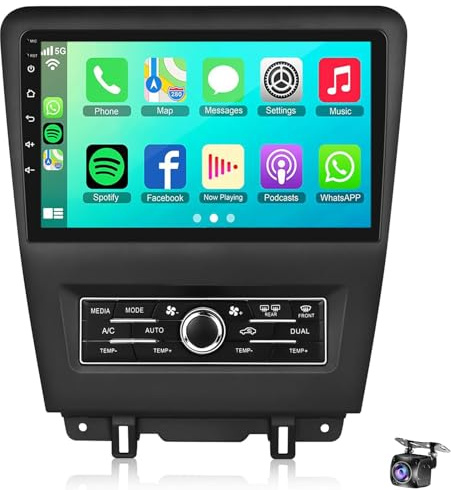 Android 14 Doppel Din Radio CarPlay Android Auto für F-ord Mustang 2010-2014 Autoradio mit 10,1-Zoll-Bildschirm unterstützt Mirror Link Bluetooth FM RDS GPS WiFi EQ SWC Rückfahrkam(Color:8 CORE 4+64G)