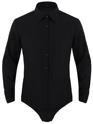 LIUHLFSR Einteiliges Tanzhemd for Herren mit langen Ärmeln, Umlegekragen, Button-Down-Kragen, lateinamerikanischer Modern Dance-Bodysuit, Hemd, Oberteile, Tanzkostüme für Tanz(A-Black,XXL)