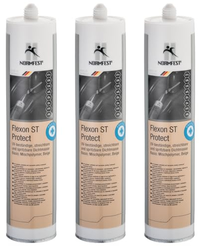 Normfest Flexon ST Protect UV beständige Nahtabdichtung spritzbar und streichbar lösemittelhaltig silikonfrei überlackierbar für Karosserie Fahrzeugbau Container Metallbau beige 3x 310ml