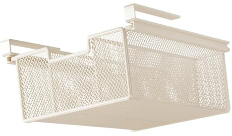 F Fityle Panier Coulissant Suspendu sous l'Armoire, Tiroir de Comptoir à Glissières Fluides, Organiseur Polyvalent Peu Encombrant sous l'Étagère pour Stylos, Bouteilles, Commode, Blanc