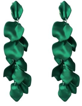 XFSRG Rosenblatt Ohrringe für Damen Mehrstufige Acryl Blütenblatt Baumeln Ohrringe, Elegant Tropfen Statement Quaste Blumen(Grün)