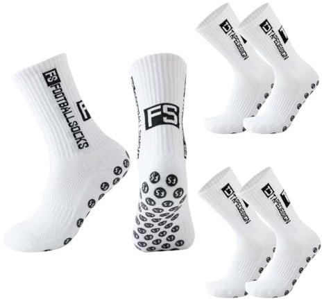 GNALIA Calcetines Antideslizantes Futbol 3 Pares, Color Blanco Talla 33-39, Para Niños Deportes Baloncesto Tenis