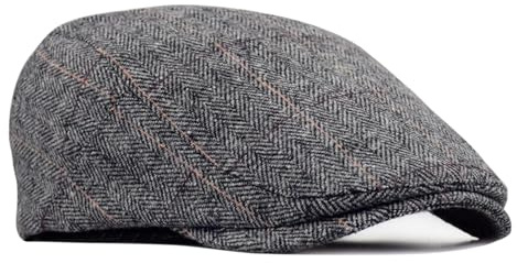 Men’s Tweed Newsboy Flat Cap | Adjustable Driving Hat | All-Season Cotton Liner | Size 55-59cm (Head Circumference) Grey