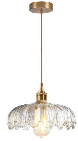 DLGLOLIN Lustre Luminaire en Verre Rétro Suspension Créativité Fleur Décoration E27 Éclairage de Plafond Laiton Intérieure Suspendues Pour Salon Salle à Manger Chambre
