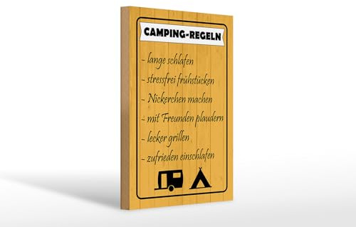 Femer Holzschild Camping 20x30 cm Regeln Lange schlafen stressfrei Deko Schild