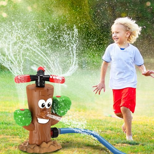 Xerteam Wassersprinkler Kinder, Sprinkler Wasser-Spielzeug für Kinder, Garten Wasser Twister Sommer Splash Spielzeug für Junge und Mädchen 3-12 Jahre (Brauner Holzpfahl)
