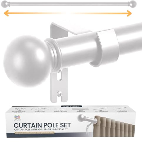 Extendable Curtain Poles 87-243cm - Adjustable Metal Curtain Poles for Eyelet Curtains & Curtain Rod with Wall Brackets and Fixings, Easy to Install White Curtain Rail for Windows (16mm Diameter)