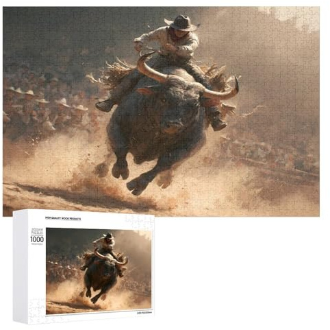 Western Art Bull Riding Puzzles Customized Challenging Gifts for Adults 300/500/1000 Piece